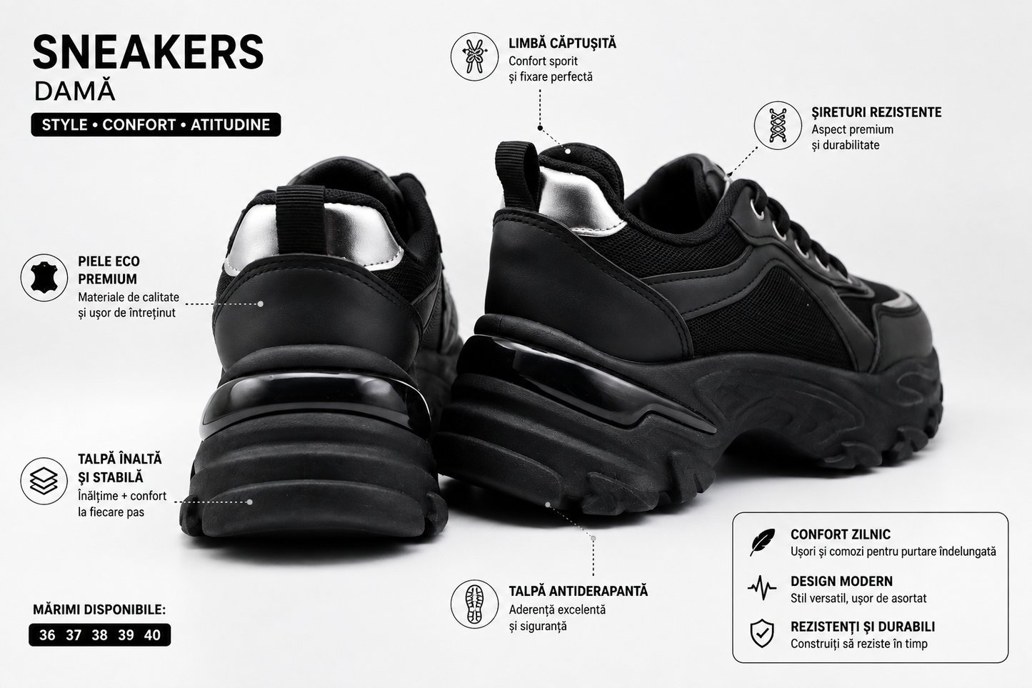 Sneakers Damă Urban Black