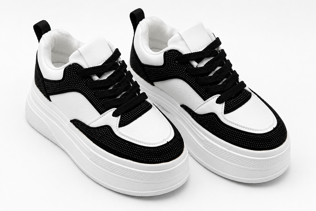 Sneakers Black & White Glam Platform