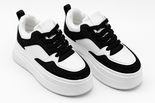 Sneakers Black & White Glam Platform