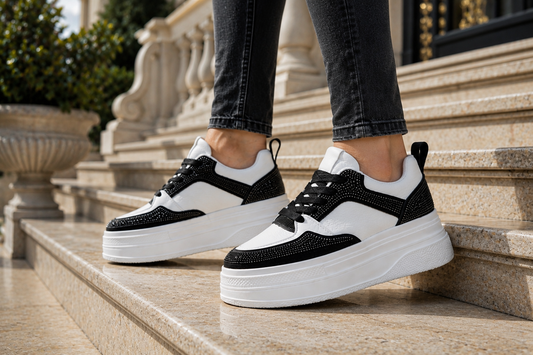 Sneakers Black & White Glam Platform