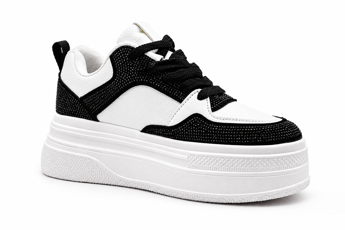 Sneakers Black & White Glam Platform